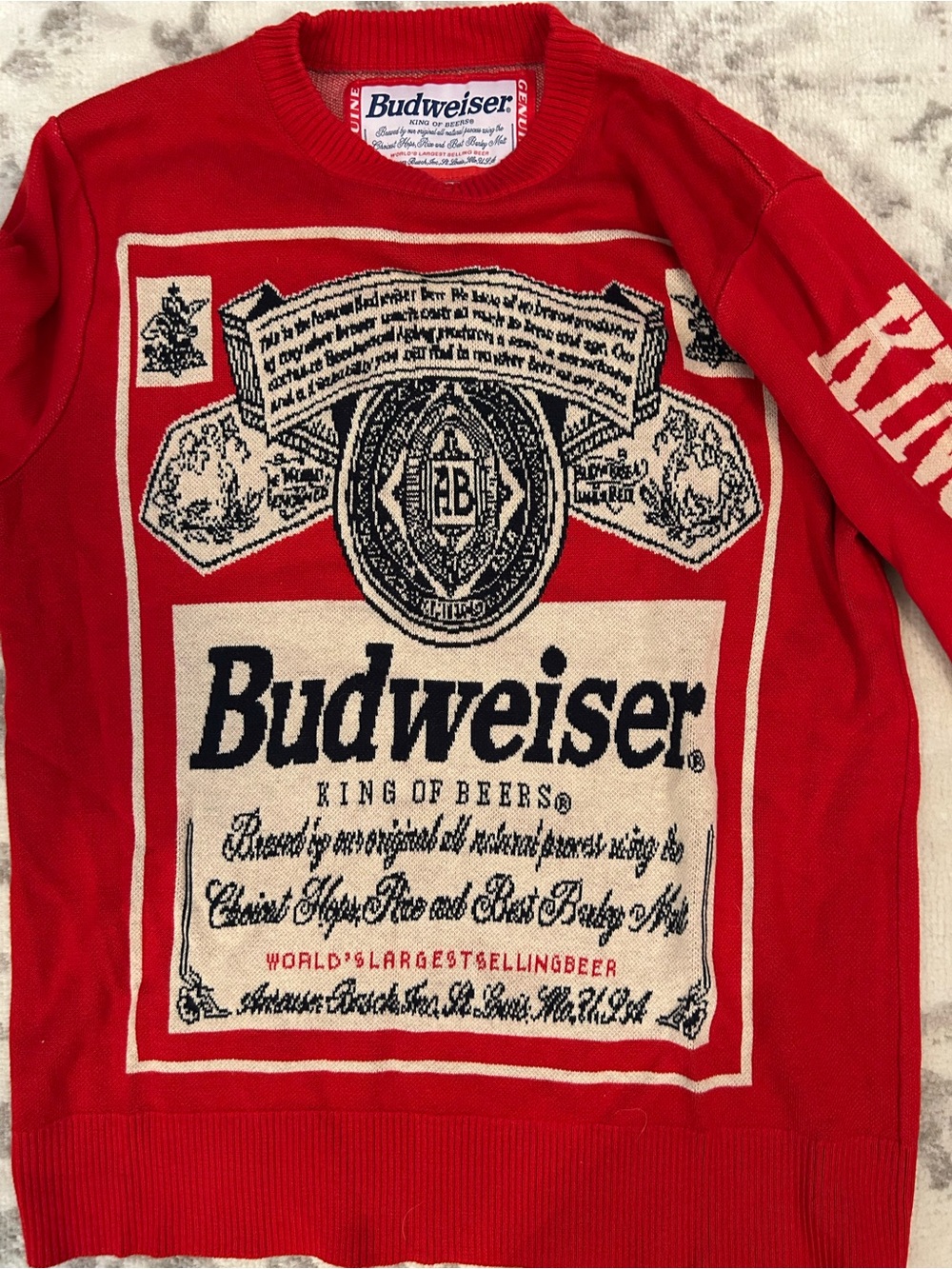 Budweiser Red and Cream Kids Logo Sweater
